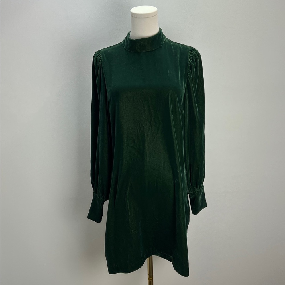 Banana Republic Green Velvet Open Back Mini Dress Long Sleeve Womens Small